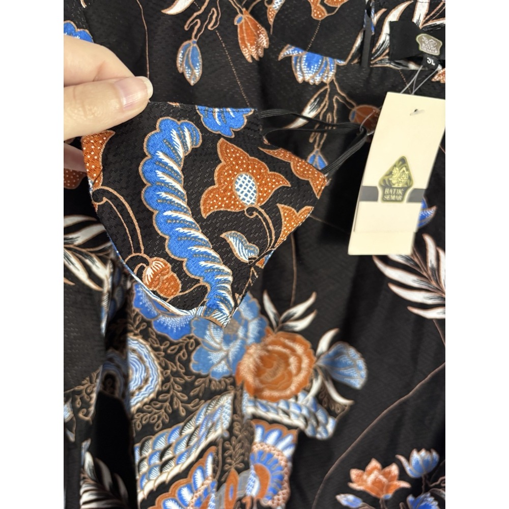 Batik Semar Tunic Shirt Women's‎ 3L (Us Sz XL) Black Blue Orange High-low - Picture 8 of 11